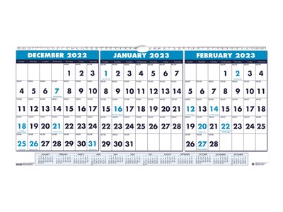 2023 House of Doolittle 17 x 8 Three-Month Wall Calendar, White/Blue (3647-23)