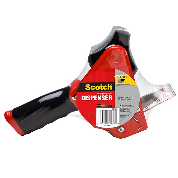 Scotch® Heavy Duty Packaging Tape Dispenser, Fits Rolls Up to 2 Wide, Foam Handle with Retractable Blade, Red (ST-181)