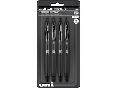 uni-ball 207 Plus+ Retractable Gel Pen, Medium Point, Black Ink, 4/Pack (70460)