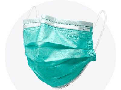 DemeTECH Disposable Surgical Face Mask, Adult, Green, 50/Pack (DT-MSK-GR)