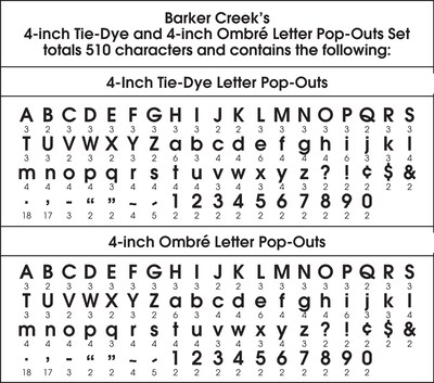 Barker Creek Tie-Dye and Ombré 4" Letter Pop-Out Set, 2 Designs, 510 Characters/Set (4347)