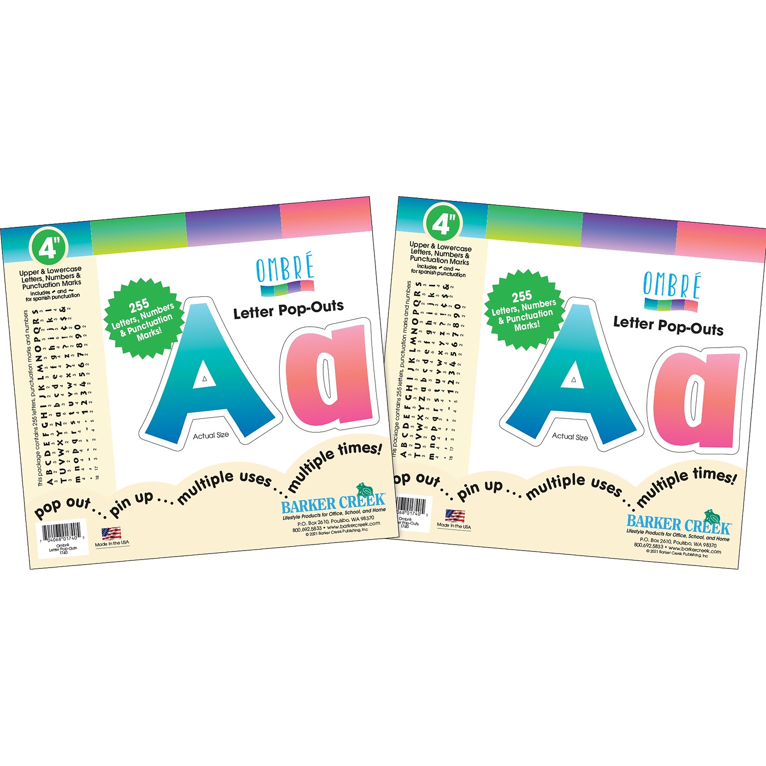 Barker Creek Tie 4 Dye & Ombré Letters and Numbers, Multicolored, 510/Pack (4349)