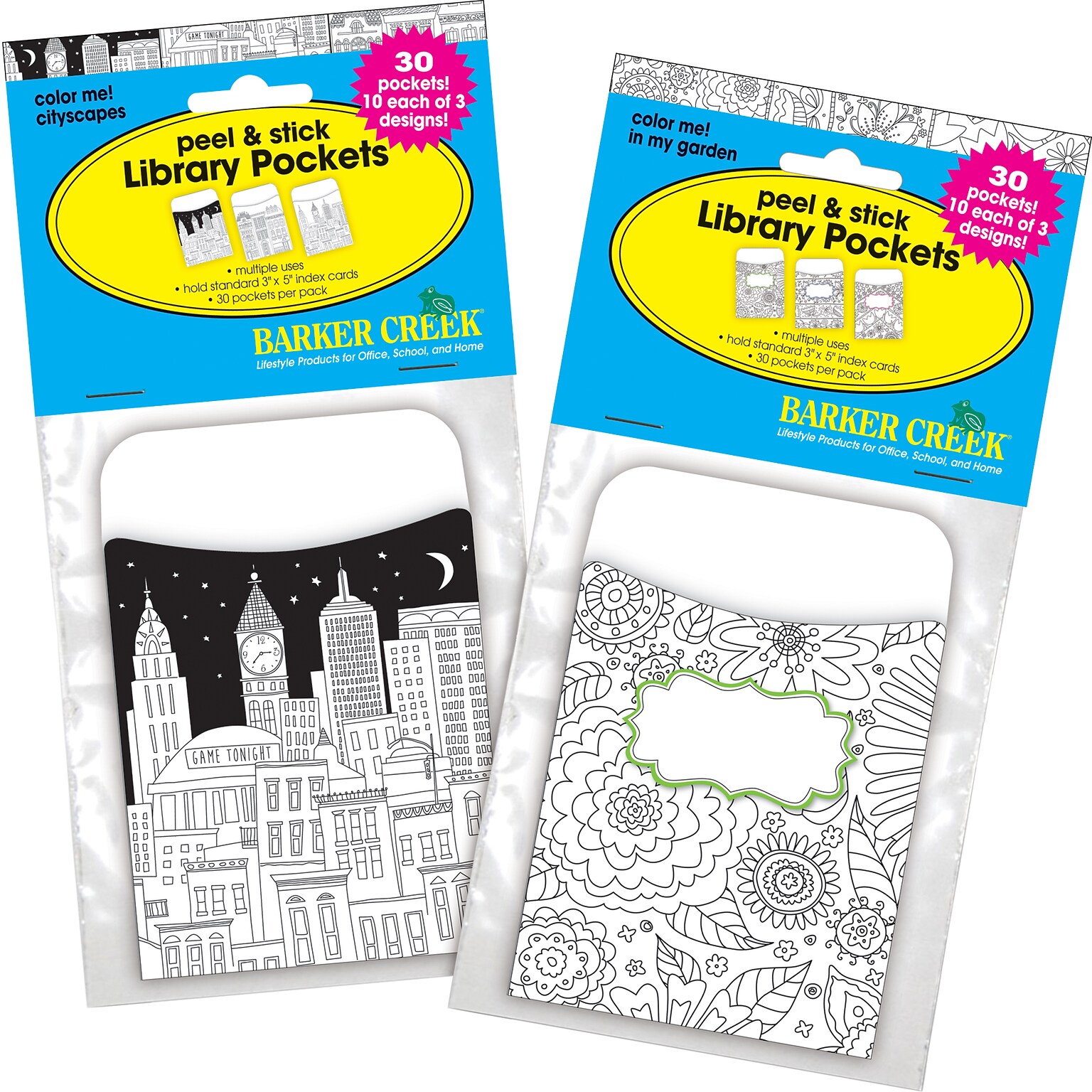 Barker Creek Color Me Library Pockets, 5.125 x 3.5, 60/Set (4138)