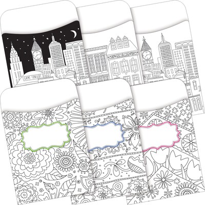 Barker Creek Color Me! Peel & Stick Library Pockets, Multi Design Set, 60/Set (4138)