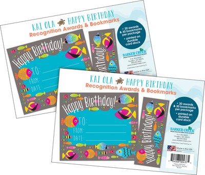 Barker Creek Kai Ola Happy Birthday Awards & Bookmarks Set, 8.5" x 5.5”, Multicolored, 60/Set (4156)