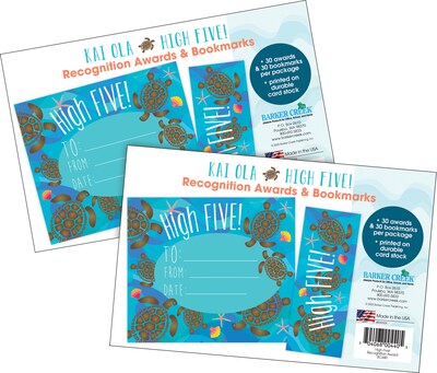 Barker Creek Kai Ola High Five Awards & Bookmarks Set, 8.5" x 5.5”, Multicolored, 60/Set (4159)