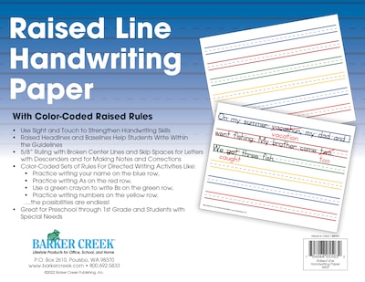 Barker Creek Raised Rule Handwriting Practice Paper, 8.5" x 11", 60 lbs., Multicolored, 100 Sheets/Pack (5503-02)