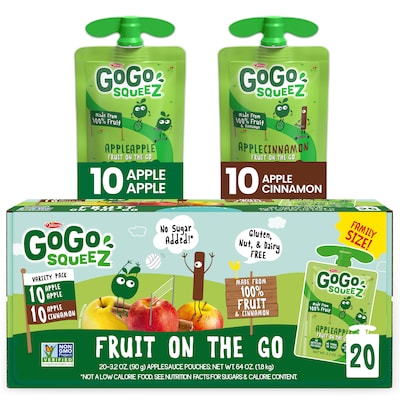 GoGo squeeZ Variety Applesauce, 3.2 oz., 20/Box (MNA04331)