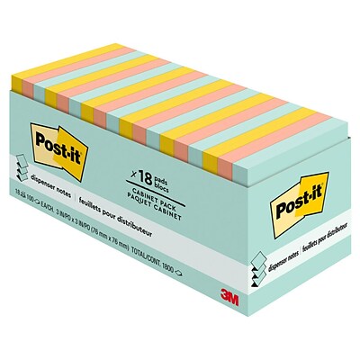 Post-it® Pop-up Notes, 3 x 3, Beachside Café Collection, 100 Sheets/Pad, 18 Pads/Pack (R330-18APCP)