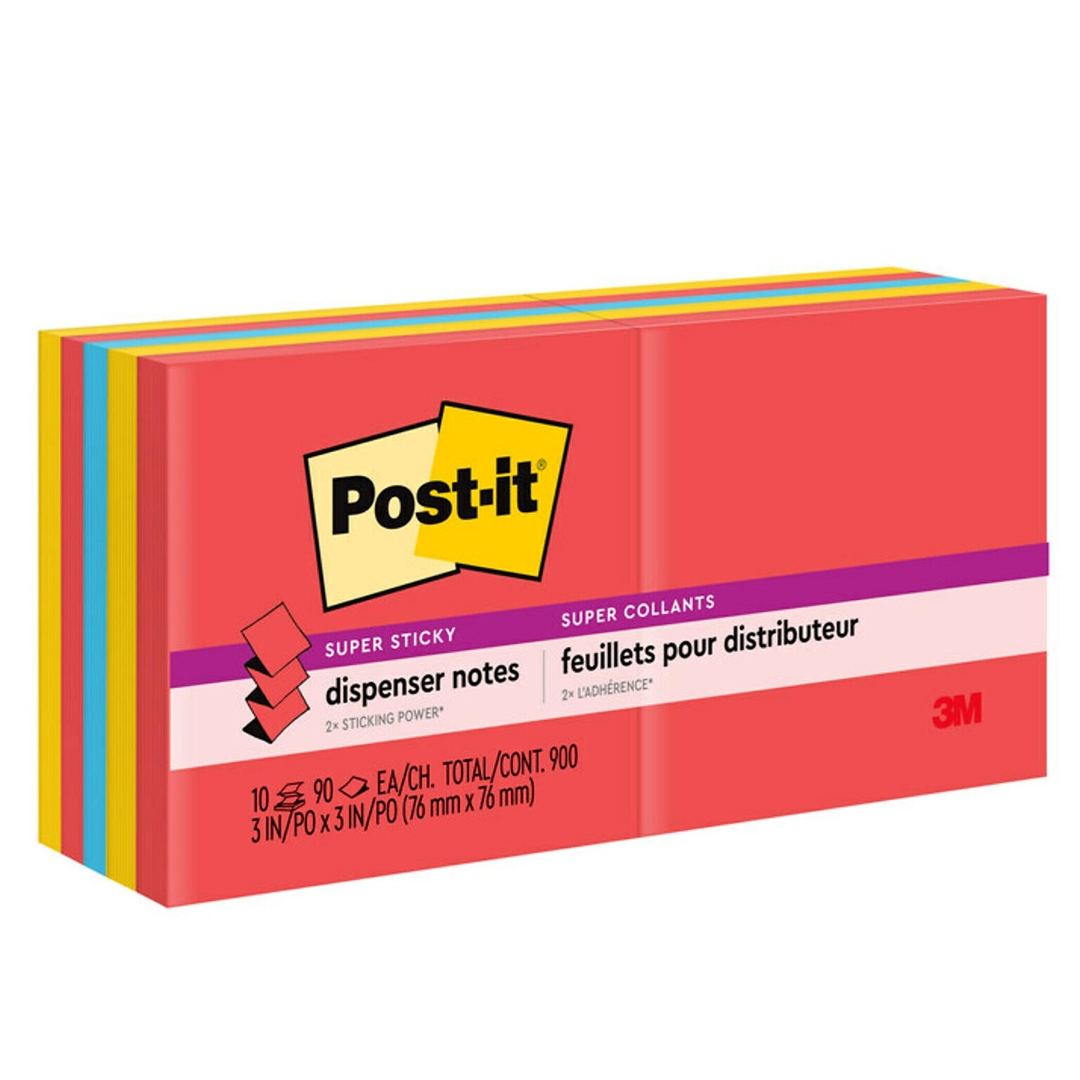 Post-it® Pop-Up Super Sticky Notes, 3 x 3, Playful Primaries Collection, 90 Sheets/Pad, 10 Pads/Pack (R330-10SSAN)