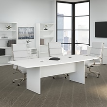 Bush Business Furniture 96W x 42D Boat Shaped Conference Table with Wood Base, White (99TB9642WHK)