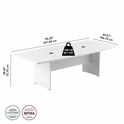 Bush Business Furniture 96W x 42D Boat Shaped Conference Table with Wood Base, White (99TB9642WHK)