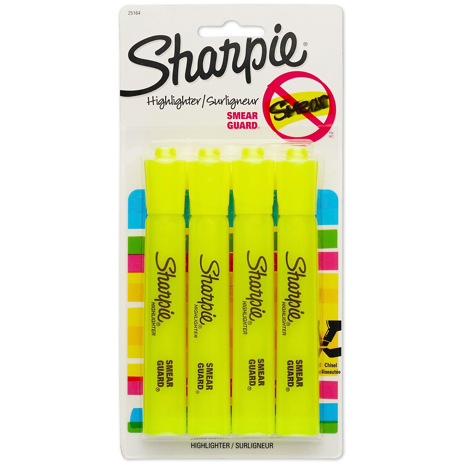 Sharpie Tank Highlighter, Chisel Tip, Fluorescent Yellow, 4/Pack (25164)