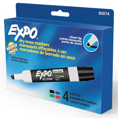 Expo Dry Erase Marker, Chisel Point, Assorted, 4/Pack (80074)