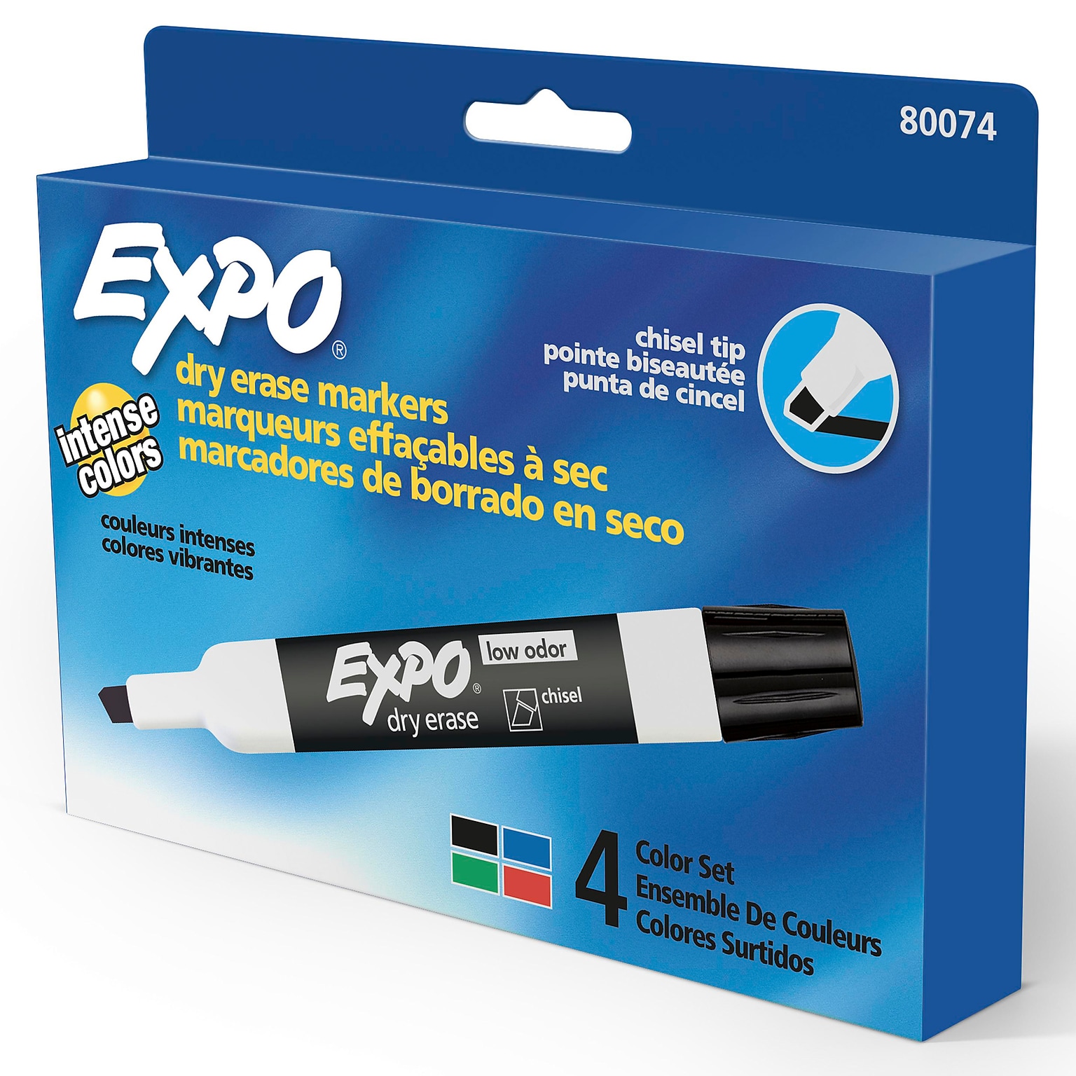 Expo Dry Erase Marker, Chisel Point, Assorted, 4/Pack (80074)