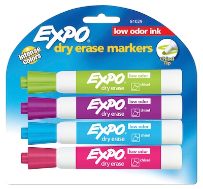 Expo Dry Erase Markers, Chisel Tip, Assorted, 4/Pack (81029)