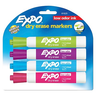 Expo Dry Erase Markers, Chisel Tip, Assorted, 4/Pack (81029)