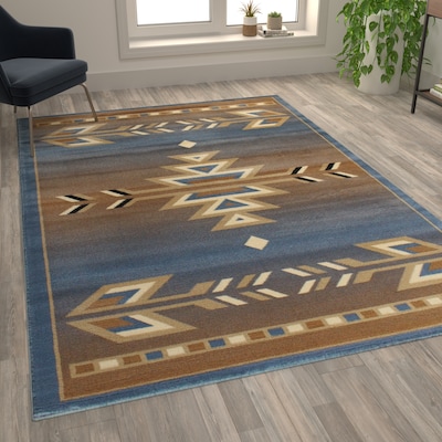 Flash Furniture Lodi Collection Olefin/Jute 108" x 72" Rectangular Machine Made Rug, Blue (OKRRG111369BL)