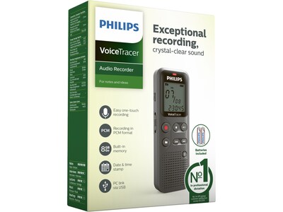 Philips VoiceTracer Digital Voice Recorder, 8GB, Black (DVT1120)