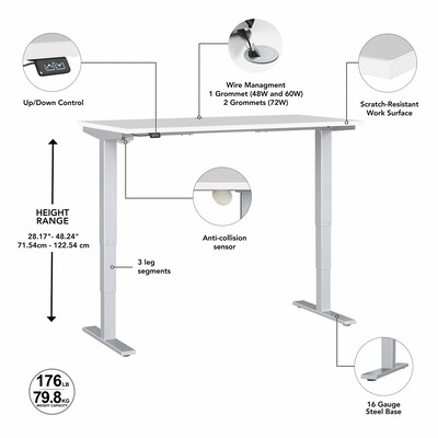 Bush Business Furniture Move 40 Series 28"-48" Adjustable Standing Desk, White/Cool Gray Metallic (M4S4830WHSK)