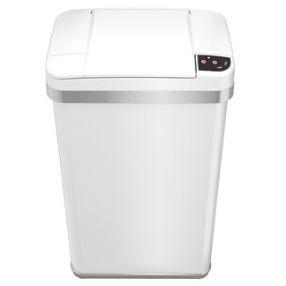 iTouchless - 13 Gallon Touchless Sensor Trash Can with AbsorbX Odor Control System, White Stainless Steel Round Shape Kitchen Bin - Pearl White