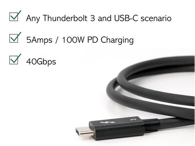 Plugable Thunderbolt 3 24" Cable, Black  (TBT3-40G80CM)