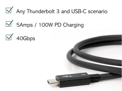 Plugable Thunderbolt 3 24" Cable, Black (TBT3-40G80CM)