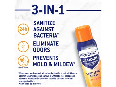 Microban 24 Disinfecting Sanitizing Spray, Citrus Scent, 12.5 Oz., 2/Pack (50195)