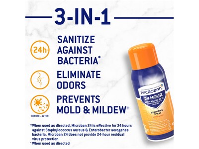 Microban 24 Disinfecting Sanitizing Spray, Citrus Scent, 2.8 Oz., 4/Pack (02911)