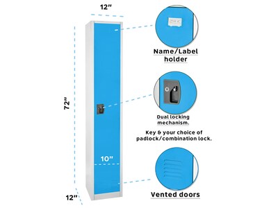 AdirOffice 72'' Single Tier Key Lock Blue Steel Storage Locker, 4/Pack (629-201-BLU-4PK)