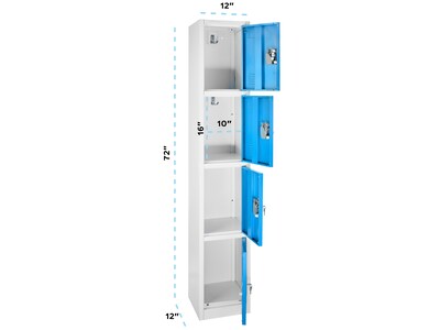 AdirOffice 72 4-Compartment Steel Tier Key Lock Blue Storage Locker, 4/Pack (629-204-BLU-4PK)