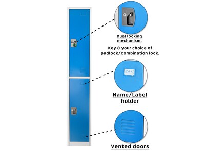 AdirOffice 72" Double-Compartment Steel Tier Key Lock Blue Storage Locker, 4/Pack (629-202-BLU-4PK)