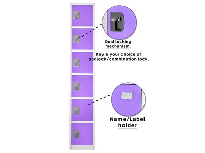AdirOffice 72'' 6-Tier Key Lock Purple Steel Storage Locker, 4/Pack (629-206-PUR-4PK)