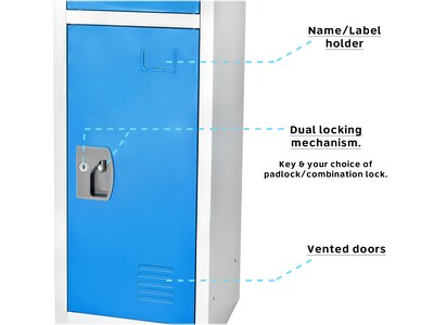 AdirOffice 72" Triple-Compartment Steel Tier Key Lock Blue Storage Locker, 4/Pack (629-203-BLU-4PK)