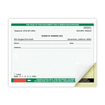 Numbered Tamper Resistant Security RX Books, 2-Part Carbonless, 100 Books per Pack