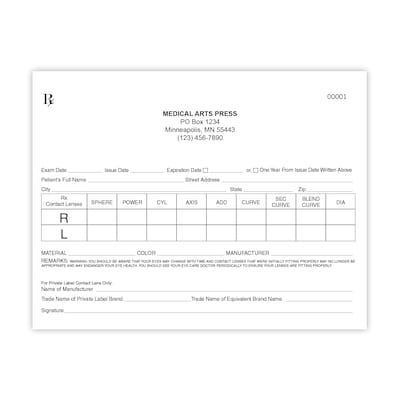 Numbered Contact Lens RX Pads, Single Copy, 10 Pads per Pack
