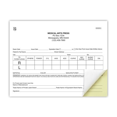 Numbered Contact Lens RX Pads, 2-Part Carbonless, 10 Pads per Pack