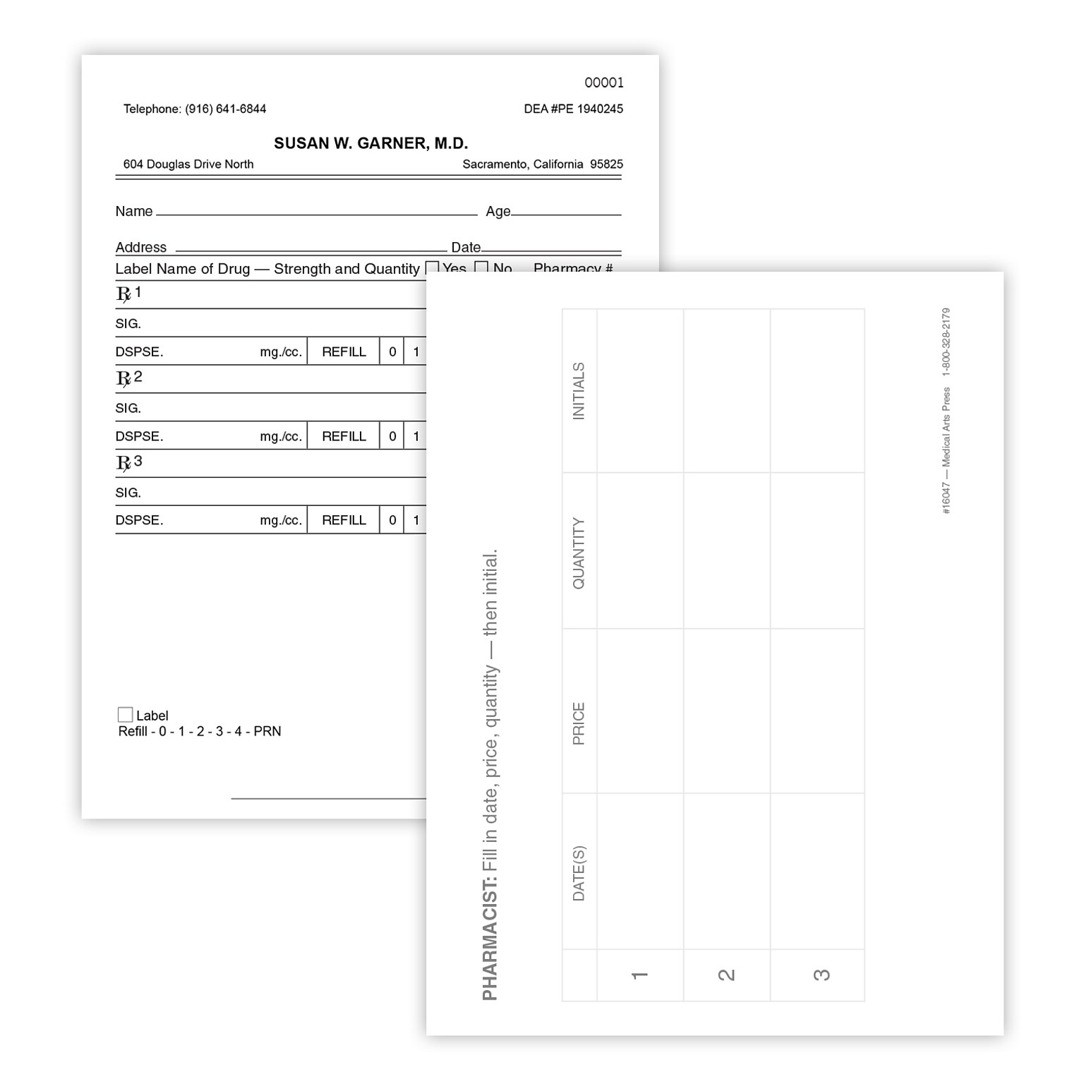 Two-sided Numbered Multiple Medication Vertical RX Pads, Single Copy, 50 Pads per Pack