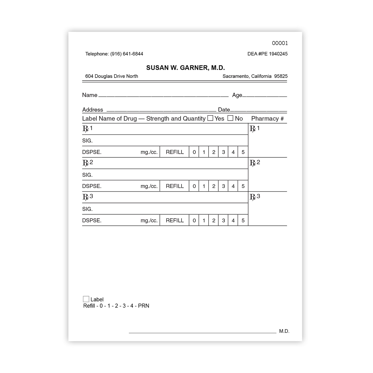Numbered Multiple Medication Vertical RX Pads, Single Copy, 50 Pads per Pack