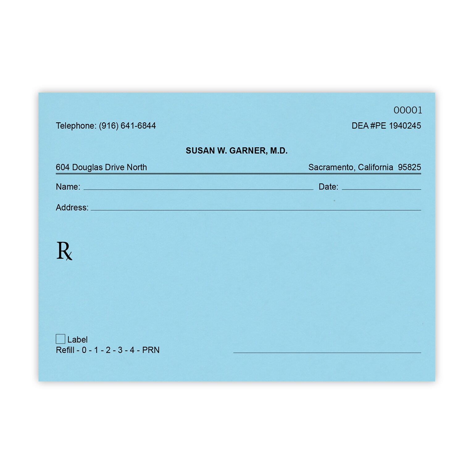 Numbered Horizontal RX Pads, Single Copy, Blue Paper, 10 Pads per Pack