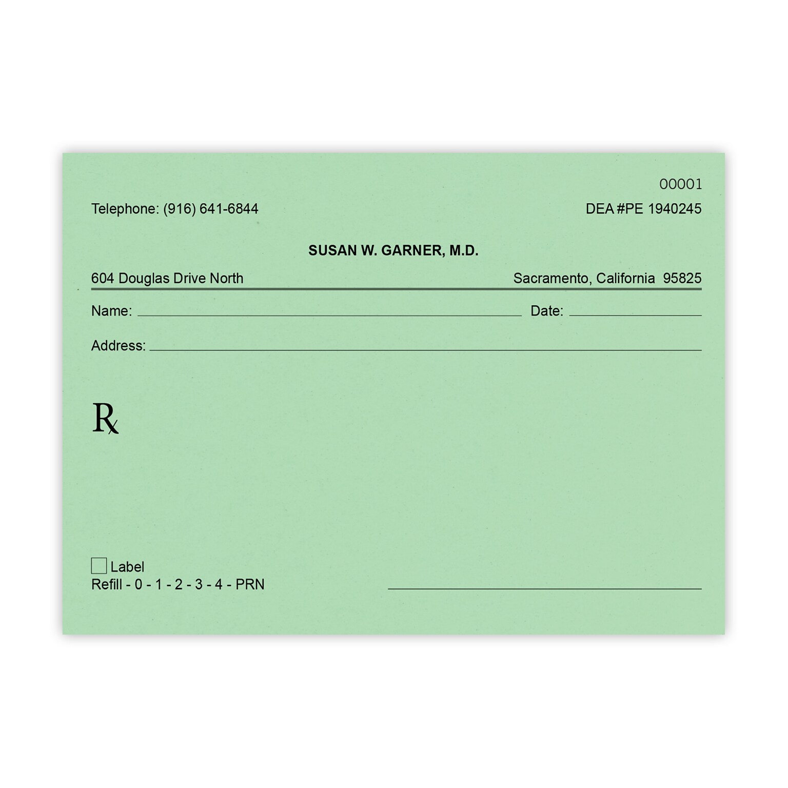 Numbered Horizontal RX Pads, Single Copy, Green Paper, 10 Pads per Pack