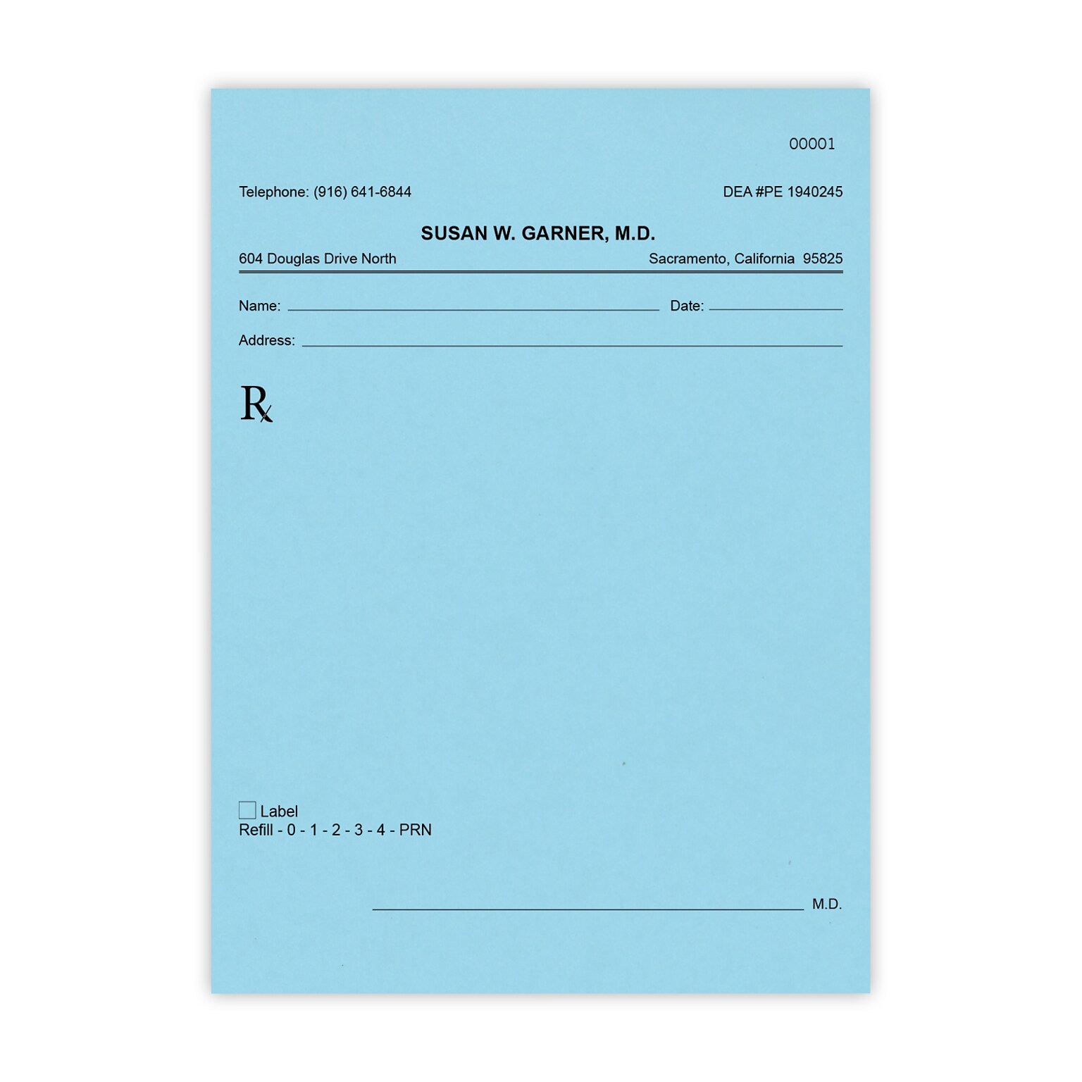 Numbered Vertical RX Pads, Single Copy, Blue Paper, 10 Pads per Pack