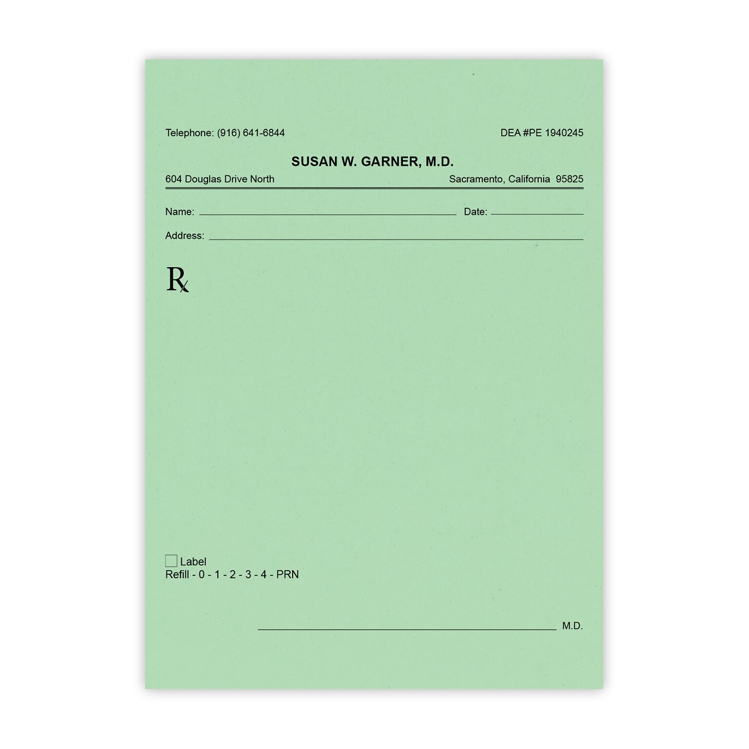 Vertical RX Pads, Single Copy, Green Paper, 50 Pads per Pack