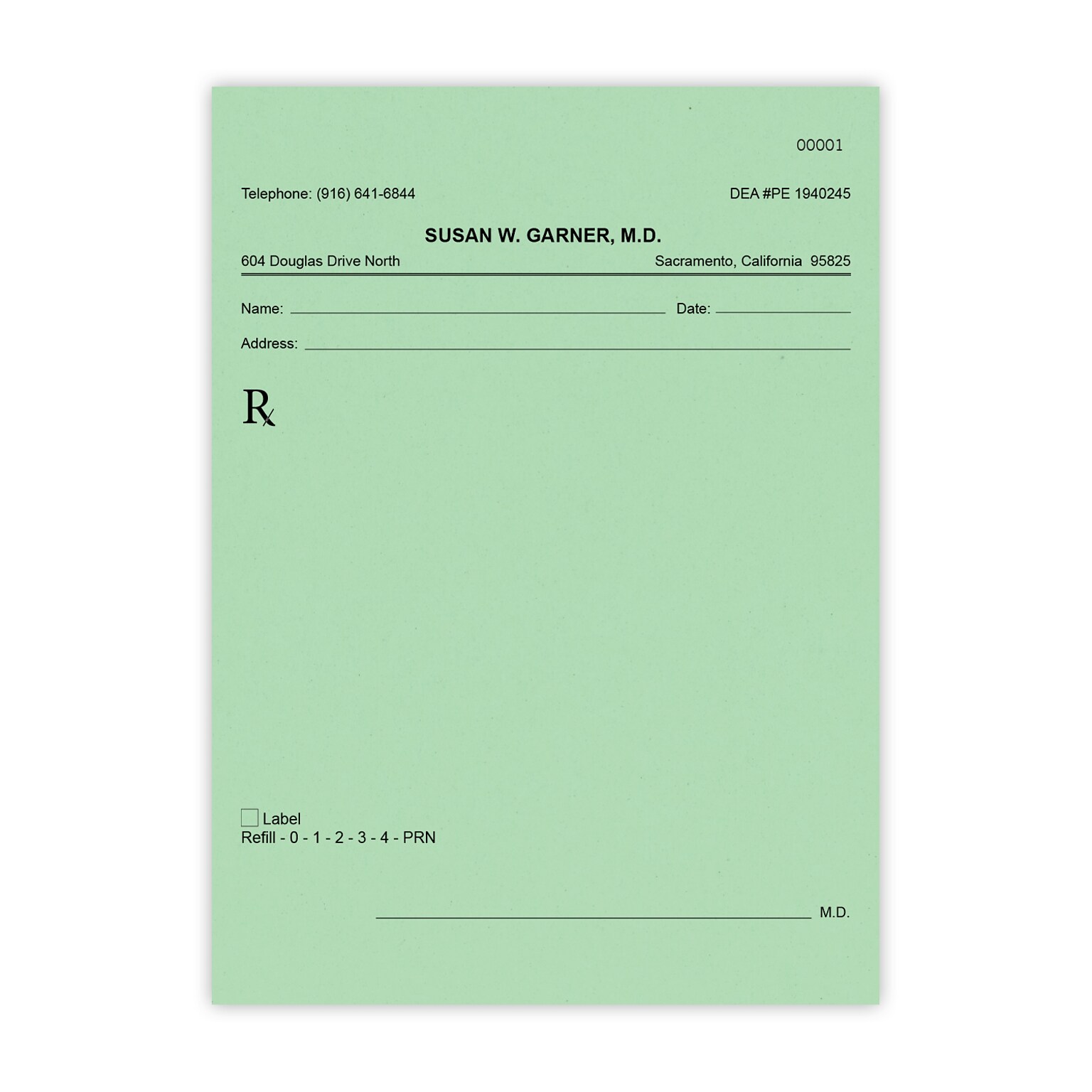 Numbered Vertical RX Pads, Single Copy, Green Paper, 10 Pads per Pack