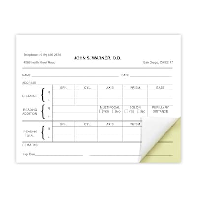 Optical RX Books, 2-Part Carbonless, 20 Books per Set