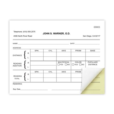 Numbered Optical RX Books, 2-Part Carbonless, 20 Books per Pack