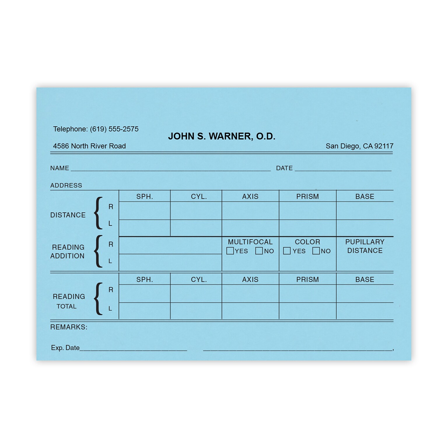 Optical RX Pads, Single Copy, Blue Paper, 10 Pads per Pack