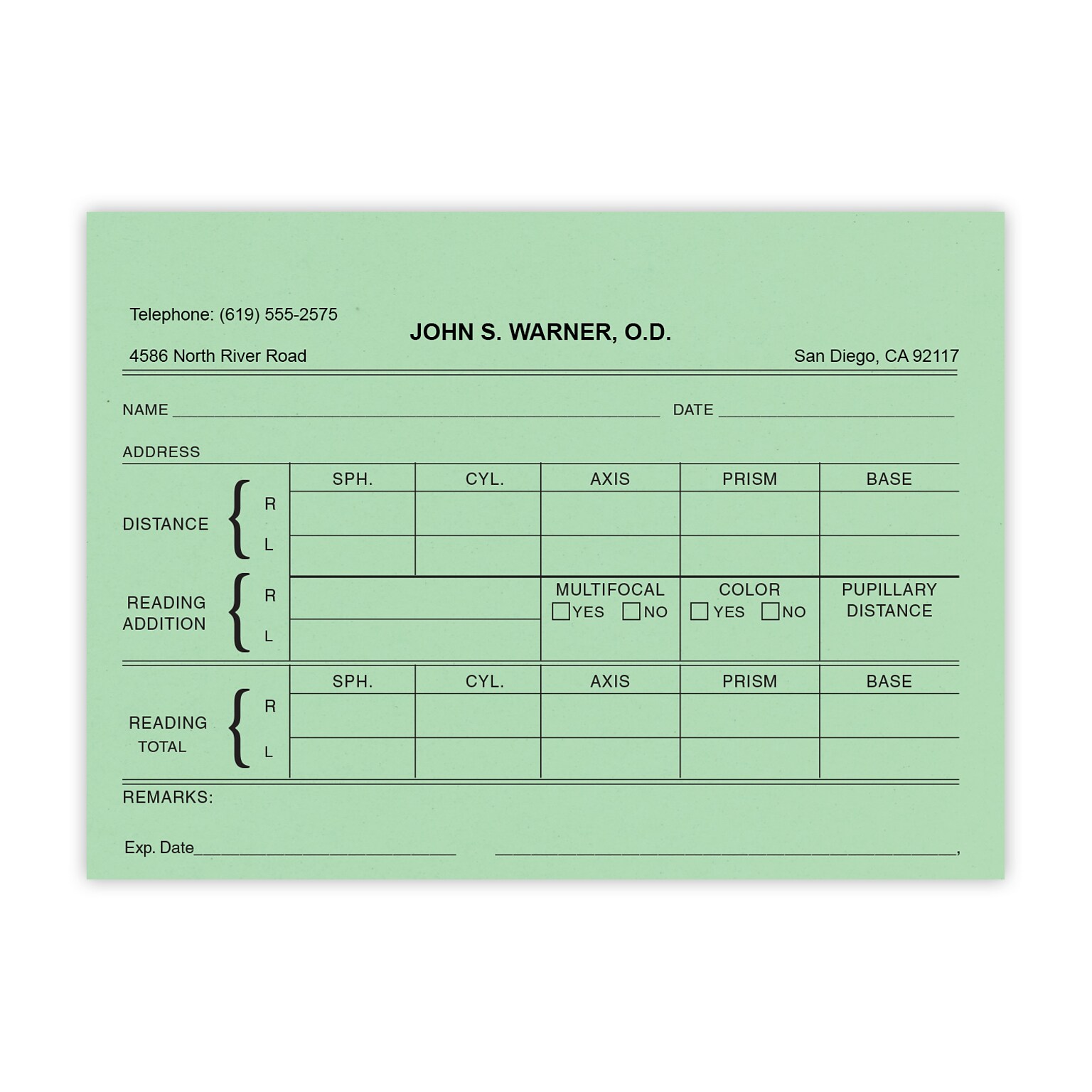 Optical RX Pads, Single Copy, Green Paper, 10 Pads per Pack