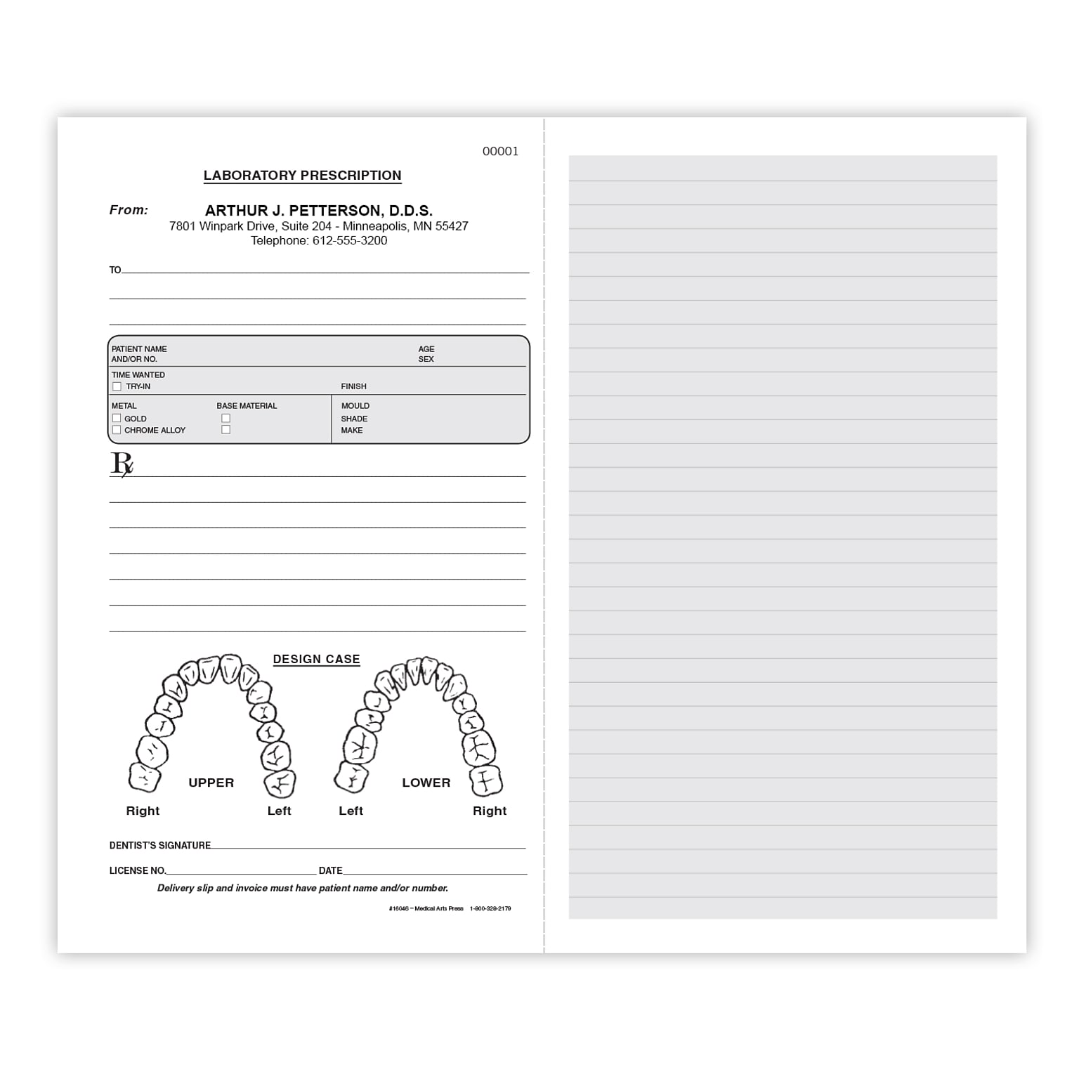 Numbered Dental Lab RX Pads, Single Copy, 25 Pads per Pack