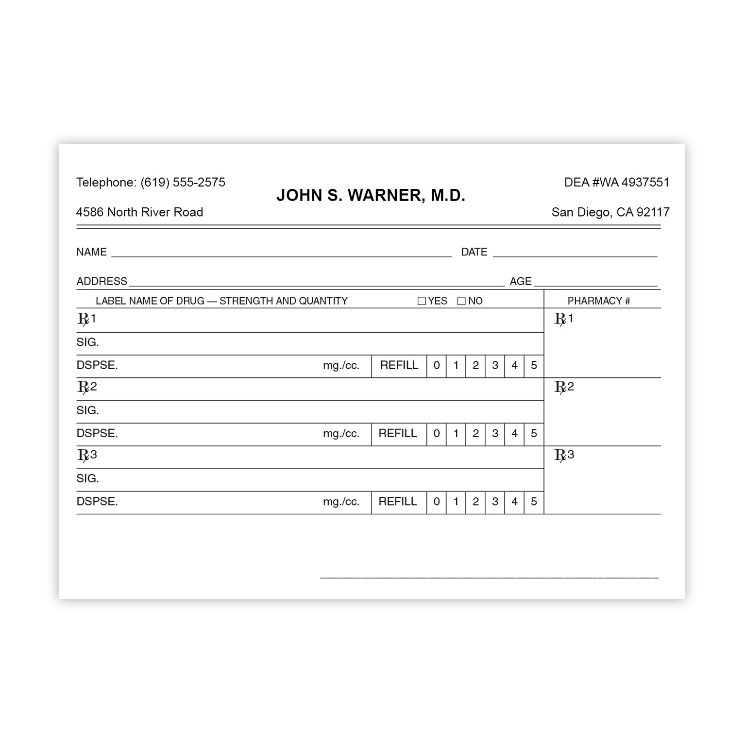 Multiple Medication Horizontal RX Pads, Single Copy, 50 Pads per Pack